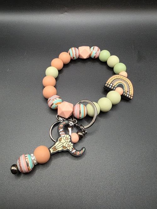 Boho Western Beaded Wristlet with Keychain