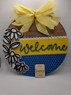 Welcome Blue and Yellow Floral - 12 inch Door Hanger