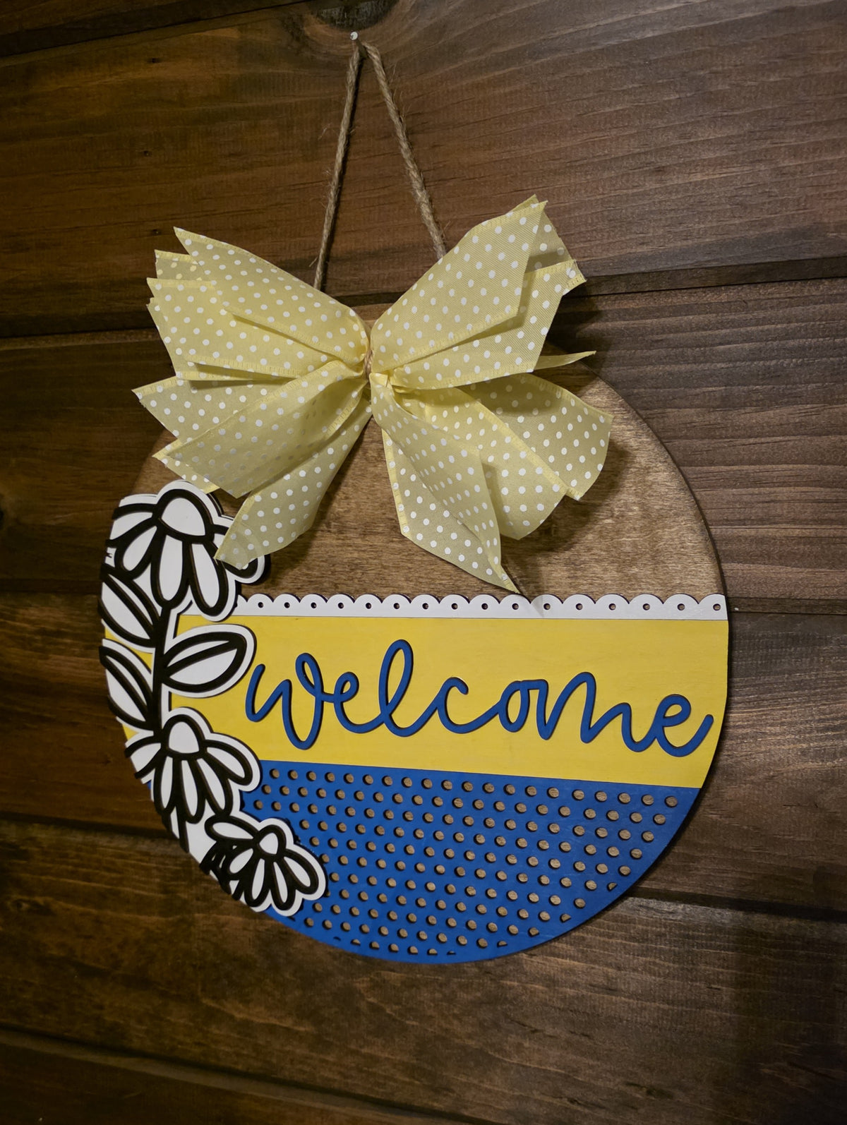 Welcome Blue and Yellow Floral - 12 inch Door Hanger