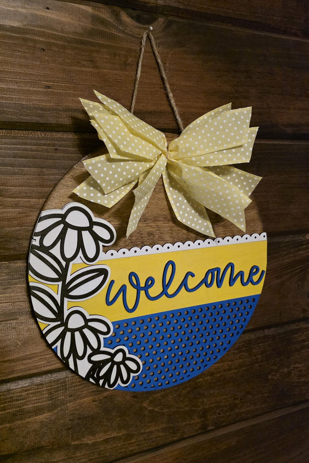 Welcome Blue and Yellow Floral - 12 inch Door Hanger