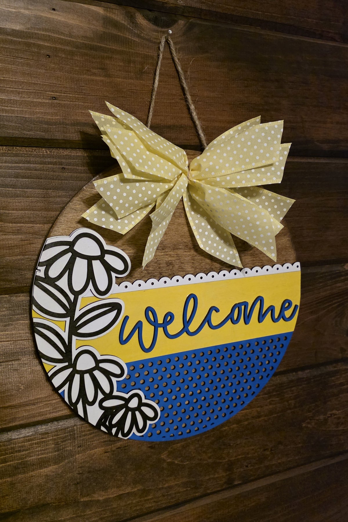 Welcome Blue and Yellow Floral - 12 inch Door Hanger