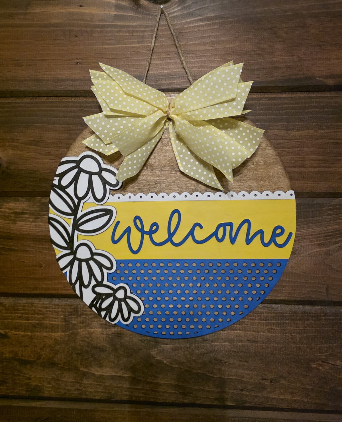 Welcome Blue and Yellow Floral - 12 inch Door Hanger