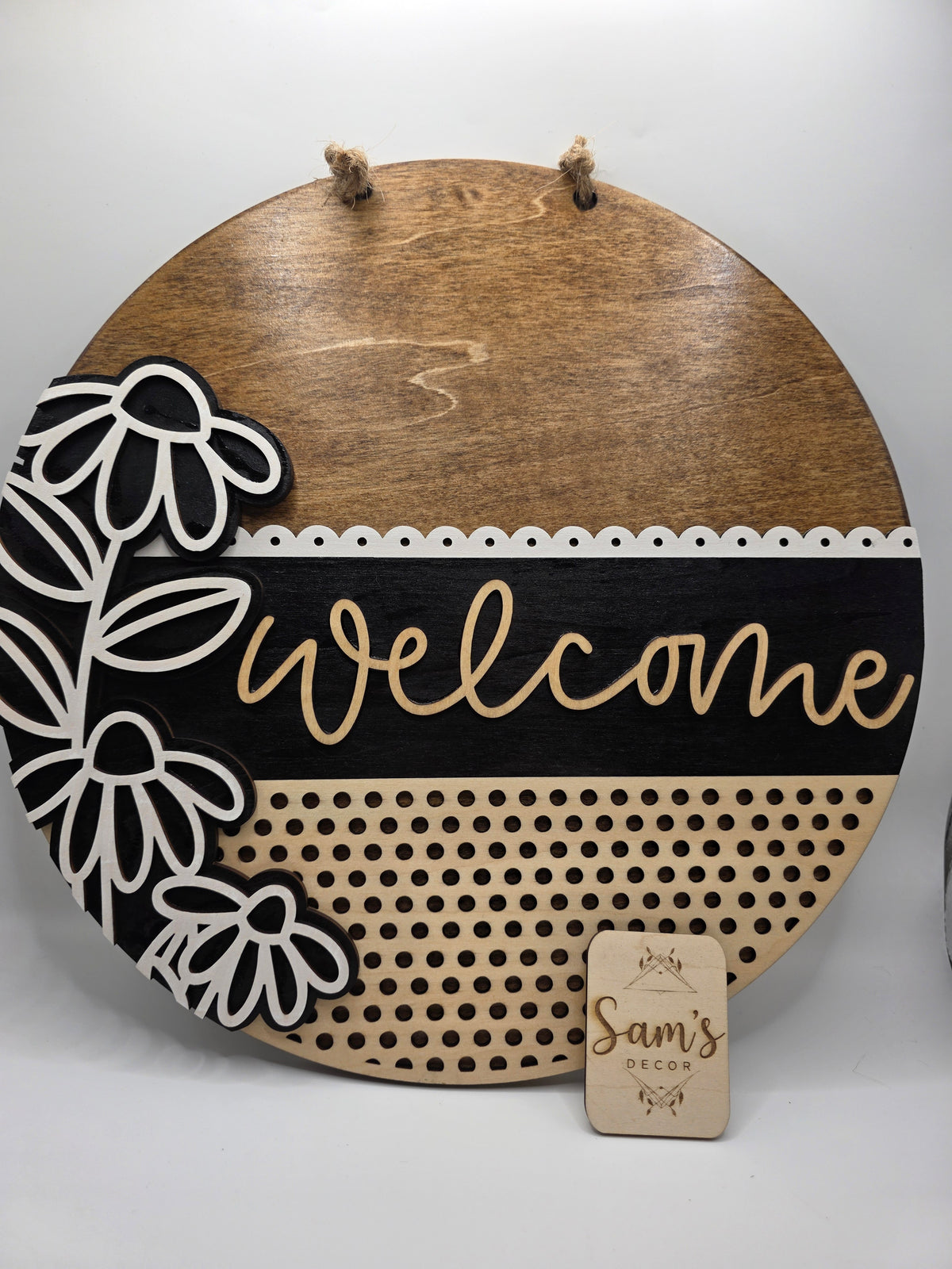 Neutral Floral Welcome- 12 inch Door Hanger