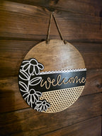 Neutral Floral Welcome- 12 inch Door Hanger