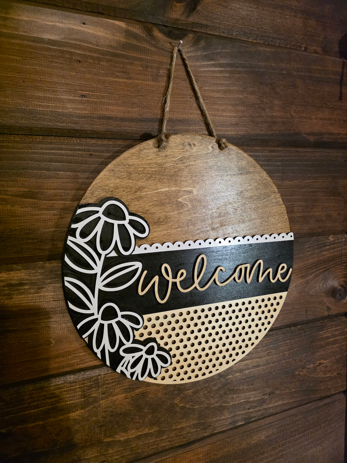 Neutral Floral Welcome- 12 inch Door Hanger