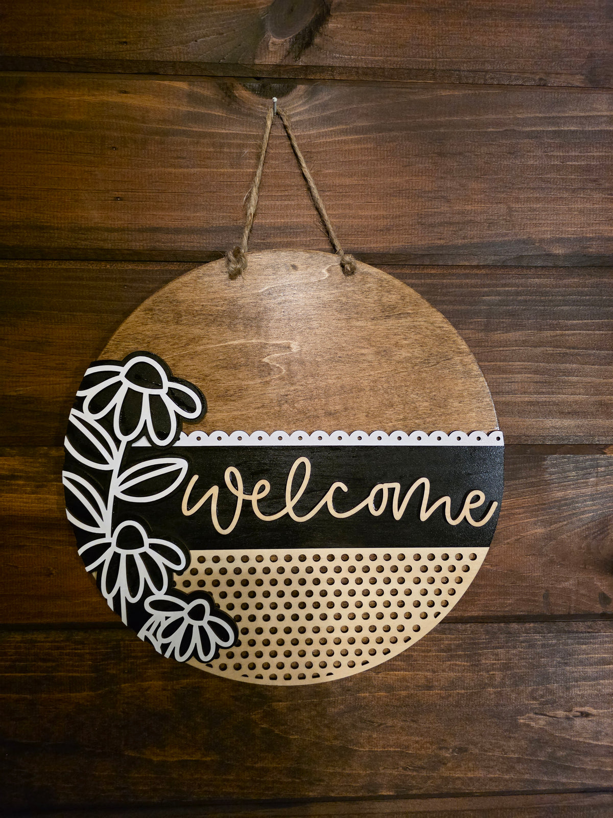 Neutral Floral Welcome- 12 inch Door Hanger