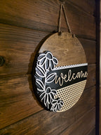 Neutral Floral Welcome- 12 inch Door Hanger
