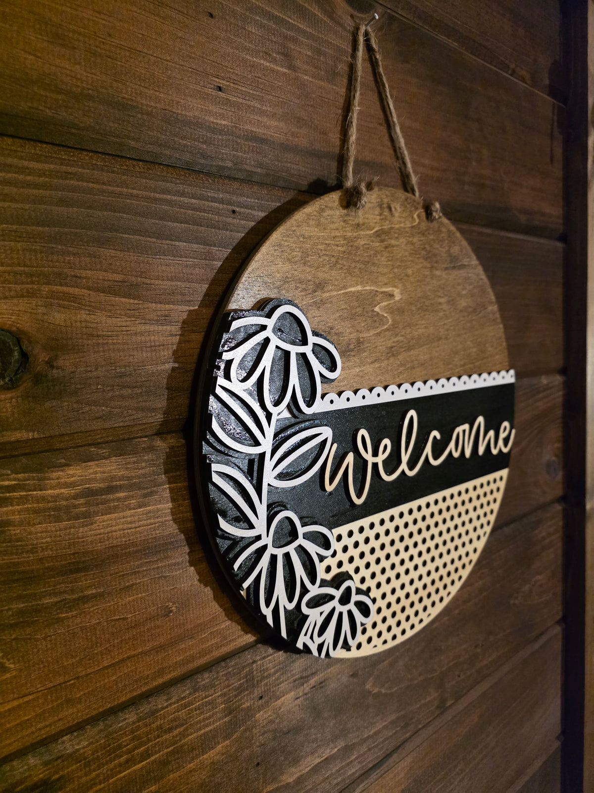 Neutral Floral Welcome- 12 inch Door Hanger